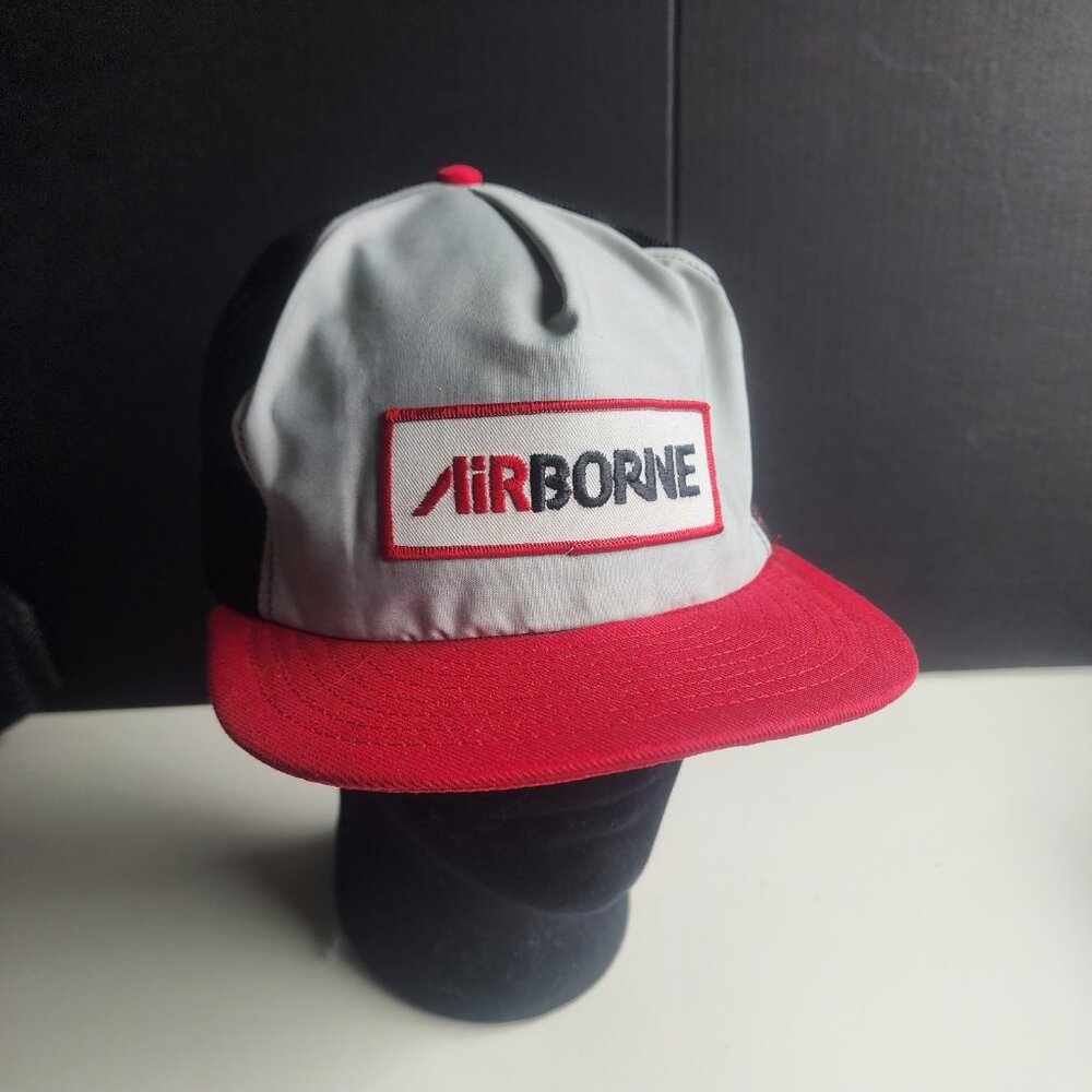 90s Airborne Express Snapback Trucker Hat Red Patch Cap